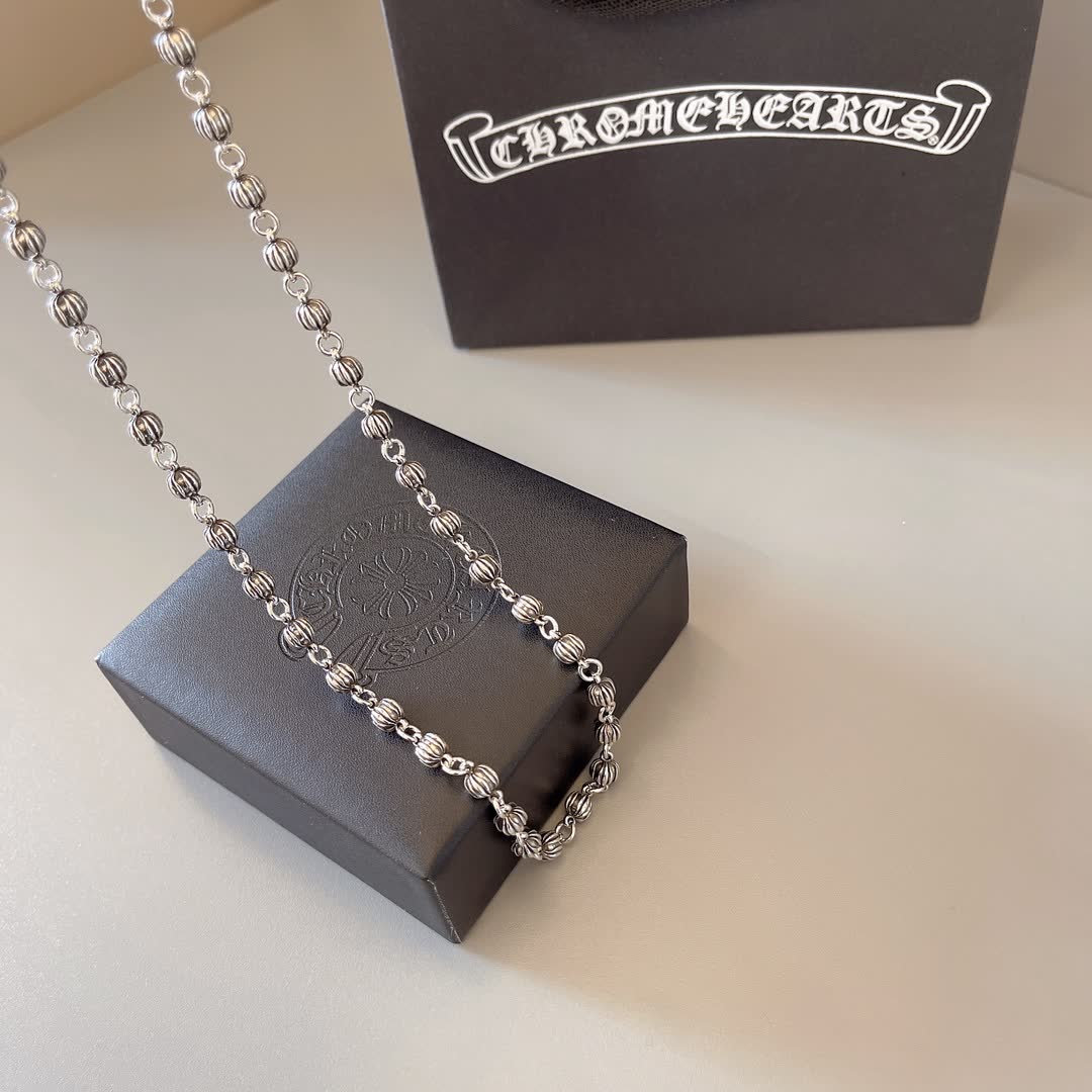 Chrome Hearts Chromecards Silver Beaded Necklace